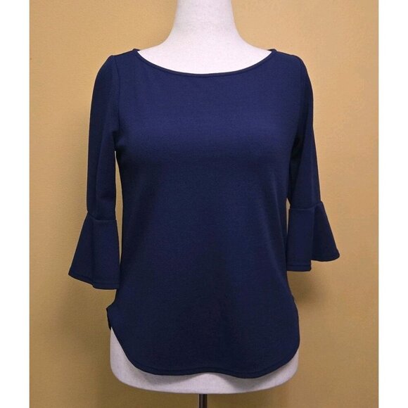 Green Envelope Royal Blue Womens Blouse Bell Sleeve Medium Bohemian Zip Back - Picture 1 of 8